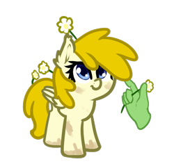 Size: 703x664 | Tagged: safe, artist:neuro, derpibooru import, oc, oc only, oc:anon, oc:artemis sparkshower, pegasus, pony, /mlp/, 4chan, dirty, disembodied hand, everyday life with guardsmares, flower, flower in hair, hand, simple background, transparent background