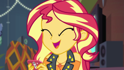 Size: 1920x1080 | Tagged: safe, derpibooru import, screencap, sunset shimmer, better together, costume conundrum, equestria girls, phone, solo