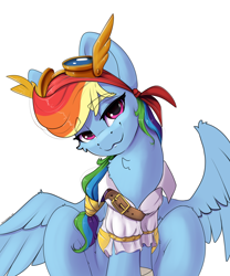 Size: 2500x3000 | Tagged: safe, artist:skitsroom, derpibooru import, rainbow dash, pegasus, pony, my little pony: the movie, cheek fluff, clothes, female, high res, pirate, pirate dash, simple background, sitting, smiling, solo, spread wings, white background, wings