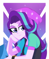 Size: 2448x2904 | Tagged: safe, artist:xan-gelx, derpibooru import, starlight glimmer, equestria girls, mirror magic, spoiler:eqg specials, beanie, clothes, hat, high res, lidded eyes, smiling, solo, vest