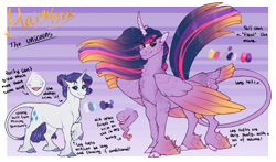 Size: 1469x865 | Tagged: safe, artist:seffiron, derpibooru import, princess twilight 2.0, rarity, twilight sparkle, twilight sparkle (alicorn), alicorn, pony, unicorn, the last problem, cloven hooves, colored wings, colored wingtips, facial hair, goatee, reference sheet, tail feathers, unshorn fetlocks