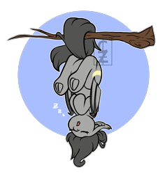 Size: 3463x3674 | Tagged: safe, artist:cleoziep, derpibooru import, oc, oc only, oc:crescent, bat pony, cute, female, frog (hoof), hanging, hanging upside down, hoofbutt, patreon, patreon reward, simple background, sleeping, snoring, solo, transparent background, tree branch, underhoof, upside down