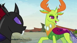 Size: 1920x1080 | Tagged: safe, derpibooru import, screencap, pharynx, thorax, changedling, changeling, to change a changeling, king thorax, lidded eyes, male