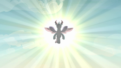 Size: 1920x1080 | Tagged: safe, derpibooru import, screencap, pharynx, changedling, changeling, to change a changeling, crepuscular rays, flying, male, prince pharynx, spread wings, wings