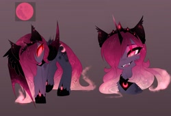 Size: 2788x1892 | Tagged: safe, artist:magnaluna, derpibooru import, princess luna, alicorn, pony, blood moon, blood moon luna, crown, fangs, female, glowing eyes, gradient background, hybrid wings, jewelry, mare, moon, open mouth, open smile, red eyes, red eyes take warning, regalia, slit eyes, smiling, solo