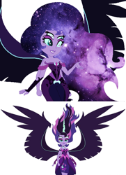 Size: 1000x1385 | Tagged: safe, derpibooru import, midnight sparkle, princess luna, twilight sparkle, vice principal luna, human, equestria girls, ethereal mane, female, four eyes, fusion, galaxy mane, gem fusion, multiple arms, multiple eyes, this is our final form, this isn't even my final form, we have become one