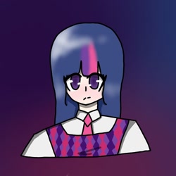 Size: 768x768 | Tagged: safe, artist:kreatywnieee, derpibooru import, twilight sparkle, human, abstract background, bust, clothes, female, humanized, necktie, solo