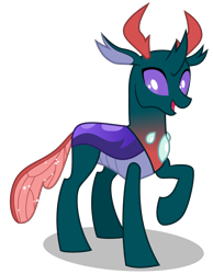 Size: 2800x3600 | Tagged: safe, artist:byteslice, derpibooru import, pharynx, changedling, changeling, .svg available, happy, male, prince pharynx, raised hoof, simple background, smiling, solo, svg, transparent background, vector