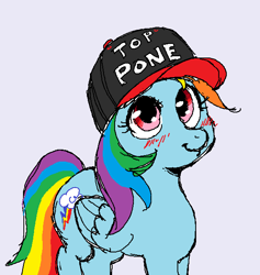 Size: 587x620 | Tagged: artist needed, safe, derpibooru import, rainbow dash, pegasus, pony, /mlp/, best pony, blushing, cap, cute, dashabetes, female, gray background, hat, legitimately amazing mspaint, looking at you, mare, ms paint, pone, simple background, smiling, solo, top gun, top gun hat, white background