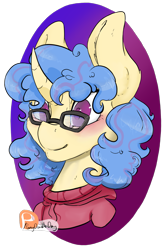 Size: 1295x1994 | Tagged: safe, artist:daniefox, derpibooru import, oc, oc only, pony, unicorn, bust, clothes, female, glasses, mare, portrait, simple background, solo, sweater, transparent background