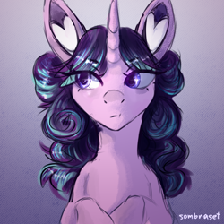 Size: 1000x1000 | Tagged: safe, artist:sombraset, derpibooru import, starlight glimmer, pony, unicorn, alternate hairstyle, bust, female, portrait, solo