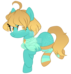 Size: 1280x1316 | Tagged: safe, artist:magicdarkart, derpibooru import, earth pony, pony, clothes, deviantart watermark, female, mare, obtrusive watermark, simple background, socks, solo, striped socks, transparent background, watermark