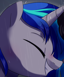 Size: 598x722 | Tagged: safe, artist:yaaaco, derpibooru import, dj pon-3, octavia melody, vinyl scratch, earth pony, pony, unicorn, alternate hairstyle, blushing, boop, cute, derpibooru, eyes closed, female, grin, juxtaposition, lesbian, mare, meta, noseboop, rain, scratchtavia, shipping, smiling, solo focus, vinylbetes, wet, wet mane