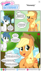 Size: 1846x3200 | Tagged: safe, artist:whitequartztheartist, derpibooru import, applejack, oc, earth pony, pegasus, pony, apple, comic, food, mini comic, ponies of internet