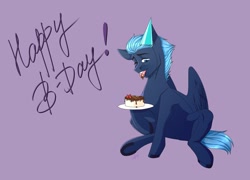 Size: 2560x1840 | Tagged: safe, artist:coffeez, derpibooru import, oc, oc:vittel bone, pegasus, pony, birthday, cake, food, looking at you, open mouth, pegasus oc, solo, wings