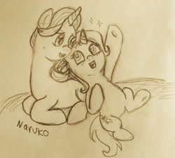 Size: 3339x3000 | Tagged: safe, artist:wrath-marionphauna, derpibooru exclusive, derpibooru import, starlight glimmer, trixie, pony, unicorn, chatting, description is relevant, lying down, pencil drawing, requested art, sketch, traditional art