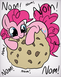 Size: 1536x1928 | Tagged: safe, artist:sjart117, derpibooru import, biscuit, pinkie pie, earth pony, pony, big eyes, cookie, cute, diapinkes, female, food, giant food, mare, nom, silly, solo
