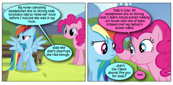 Size: 868x426 | Tagged: safe, artist:dziadek1990, derpibooru import, edit, edited screencap, screencap, pinkie pie, rainbow dash, earth pony, pegasus, pony, testing testing 1-2-3, comic, conversation, dialogue, screencap comic, slice of life, text