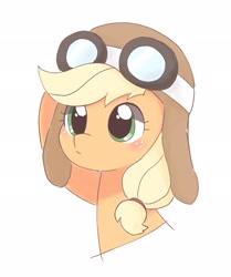 Size: 1715x2048 | Tagged: safe, artist:ginmaruxx, derpibooru import, applejack, earth pony, pony, how applejack got her hat back, my little pony: pony life, spoiler:pony life s01e04, aviator goggles, aviator hat, bust, cute, female, goggles, hat, jackabetes, mare, simple background, solo, white background