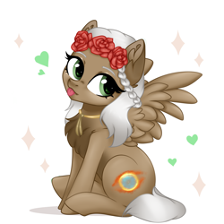 Size: 4000x4000 | Tagged: safe, artist:skairsy, derpibooru import, oc, oc only, oc:rosalie, pegasus, pony, :p, braid, chest fluff, commission, floral head wreath, flower, pegasus oc, simple background, solo, tongue out, white background, wings, ych result