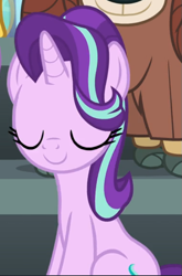 Size: 497x753 | Tagged: safe, derpibooru import, screencap, starlight glimmer, pony, unicorn, season 8, cropped, eyes closed, female, sitting, smiling, solo, theme song