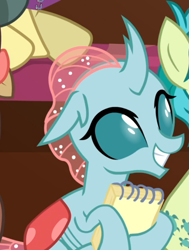 Size: 576x760 | Tagged: safe, derpibooru import, screencap, ocellus, sandbar, changedling, changeling, the end in friend, cropped, cute, diaocelles, excited, female, notepad, sitting, smiling, solo, teeth