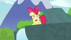 Size: 1920x1080 | Tagged: safe, derpibooru import, screencap, apple bloom, the big mac question, female, sheepish grin, solo