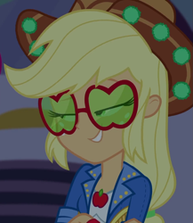 Size: 935x1078 | Tagged: safe, derpibooru import, screencap, applejack, better together, equestria girls, sunset's backstage pass!, cropped, female, smug, solo