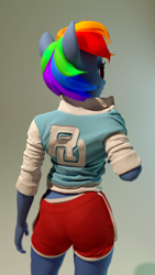 Size: 1080x1920 | Tagged: safe, artist:melvelvin, derpibooru import, rainbow dash, anthro, unguligrade anthro, 3d, clothes, female, jacket, shorts, solo, solo female