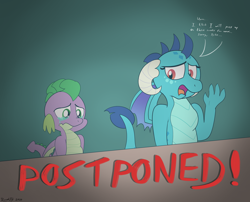 Size: 4200x3400 | Tagged: safe, artist:rupertbluefox, derpibooru import, princess ember, spike, dragon, announcement in the description, cancelled, crying, denied, floppy ears, floppy spikes, postponement, sad, tears of sadness, winged spike