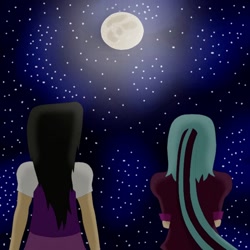 Size: 600x600 | Tagged: safe, artist:thesleeplessbeholder, derpibooru import, octavia melody, sonata dusk, human, equestria girls, crossover, female, game:to the moon, humanized, lesbian, moon, night, romantic, shipping, sontavia, stars