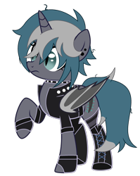 Size: 2089x2625 | Tagged: safe, artist:lazuli, artist:rukemon, derpibooru import, oc, oc only, oc:elizabrat meanfeather, alicorn, bat pony, bat pony alicorn, pony, alicorn oc, base used, bat pony oc, bat wings, boots, choker, clone, clothes, commission, ear piercing, earring, female, fingerless gloves, gloves, horn, jewelry, mare, piercing, raised hoof, shoes, simple background, socks, solo, spiked choker, striped socks, transparent background, wings