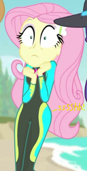 Size: 526x1024 | Tagged: safe, artist:lekonar13, derpibooru import, edit, edited screencap, screencap, fluttershy, better together, equestria girls, forgotten friendship, clothes, cropped, desperation, embarrassed, female, fetish, need to pee, omorashi, pee edit, pissing, potty emergency, potty time, solo, swimsuit, urine, watersports, wetsuit