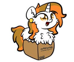 Size: 3250x2688 | Tagged: safe, artist:kimjoman, derpibooru import, part of a set, oc, oc only, oc:aurora shinespark, pony, unicorn, box, chest fluff, commission, cute, female, fluffy, if i fits i sits, mare, monty python, pony in a box, reference, simple background, solo, spanish inquisition, transparent background, ych result, your character here