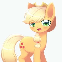 Size: 640x640 | Tagged: safe, alternate version, artist:koiisu, derpibooru import, applejack, earth pony, pony, blushing, cute, eye clipping through hair, female, jackabetes, looking at you, mare, open mouth, solo