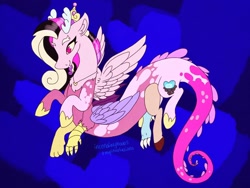 Size: 1024x768 | Tagged: safe, artist:incendiaryboobs, derpibooru import, discord, princess cadance, alicorn, draconequus, crown, fusion, heart eyes, jewelry, multiple legs, regalia, wingding eyes