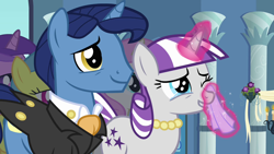 Size: 1280x720 | Tagged: safe, derpibooru import, screencap, night light, twilight velvet, pony, unicorn, a canterlot wedding, ascot, ascot tie, clothes, crying, cute, daaaaaaaaaaaw, female, grin, handkerchief, hnnng, jewelry, liquid pride, magic, magic aura, male, mare, necklace, puppy dog eyes, smiling, stallion, suit, sweet dreams fuel, tears of joy, tuxedo, velvetbetes