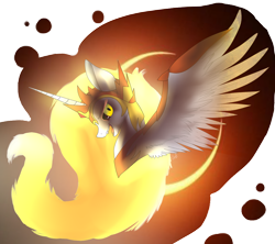 Size: 1024x911 | Tagged: safe, artist:screwchaos, derpibooru import, daybreaker, bust, evil grin, female, grin, mane of fire, mare, portrait, rapidash, simple background, smiling, solo, spread wings, transparent background, wings