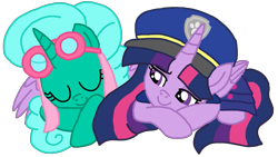 Size: 1243x701 | Tagged: safe, artist:徐詩珮, derpibooru import, glitter drops, twilight sparkle, twilight sparkle (alicorn), alicorn, series:sprglitemplight diary, series:sprglitemplight life jacket days, series:springshadowdrops diary, series:springshadowdrops life jacket days, alternate universe, base used, chase (paw patrol), clothes, female, glitterlight, lesbian, nap, paw patrol, shipping, simple background, skye (paw patrol), sleeping, transparent background