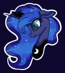 Size: 1199x1338 | Tagged: safe, artist:plethxra, derpibooru import, princess luna, alicorn, pony, blue background, bust, cute, ear fluff, female, floppy ears, lunabetes, portrait, profile, simple background, solo