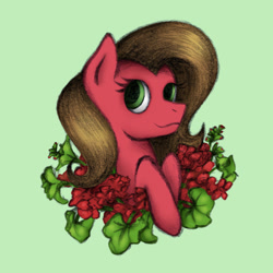 Size: 1280x1280 | Tagged: safe, artist:ariah101, derpibooru import, oc, oc:pun, earth pony, pony, bust, female, flower, mare, portrait, solo