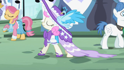 Size: 1280x720 | Tagged: safe, derpibooru import, screencap, orion, ponet, shooting star (character), swan song, twinkleshine, earth pony, pony, sweet and elite, clothes, dress, female, male, mare, stallion