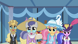 Size: 1280x720 | Tagged: safe, derpibooru import, screencap, golden gavel, pish posh, sea swirl, seafoam, silver frames, swan song, vance van vendington, earth pony, pony, unicorn, sweet and elite, female, glasses, male, mare, stallion