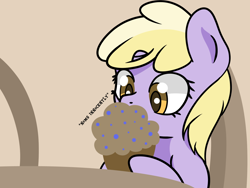 Size: 1600x1200 | Tagged: safe, artist:dinkyuniverse, derpibooru import, dinky hooves, pony, unicorn, chair, cute, dinkabetes, eating, female, filly, foal, food, innocent, kitchen, muffin, munching, nom, table