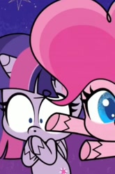 Size: 260x394 | Tagged: safe, derpibooru import, screencap, pinkie pie, twilight sparkle, earth pony, pony, my little pony: pony life, superb six, spoiler:pony life s01e40, cropped, palindrome get