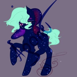 Size: 838x838 | Tagged: safe, artist:nel_liddell, derpibooru import, oc, oc only, earth pony, pony, earth pony oc, ethereal mane, galaxy mane, heterochromia, raised hoof, signature, solo, starry hair