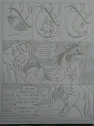 Size: 1944x2592 | Tagged: safe, artist:princebluemoon3, derpibooru import, cosmos (character), oc, oc:king speedy hooves, oc:queen galaxia, alicorn, pony, comic:the chaos within us, alicorn oc, black and white, canterlot, canterlot castle, castle, comic, commissioner:bigonionbean, crying, dialogue, eyes closed, female, fusion, fusion:king speedy hooves, fusion:queen galaxia, gem, grayscale, horn, husband and wife, jewelry, magic, male, mare, monochrome, possessed, possession, shocked, shocked expression, stallion, surprised, taken by surprise, tears of pain, traditional art, wings, writer:bigonionbean