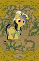 Size: 900x1400 | Tagged: safe, artist:sixes&sevens, derpibooru import, daring do, ace of coins, coin, overgrown, tarot card