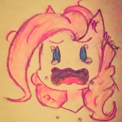 Size: 765x765 | Tagged: safe, artist:friskou_chan, derpibooru import, pinkie pie, earth pony, pony, bust, crying, female, mare, open mouth, signature, solo, traditional art