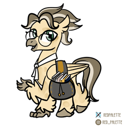 Size: 964x988 | Tagged: safe, artist:redpalette, derpibooru import, oc, hippogriff, artfight, bag, cute, glasses, hippogriff oc, male, necktie, saddle bag